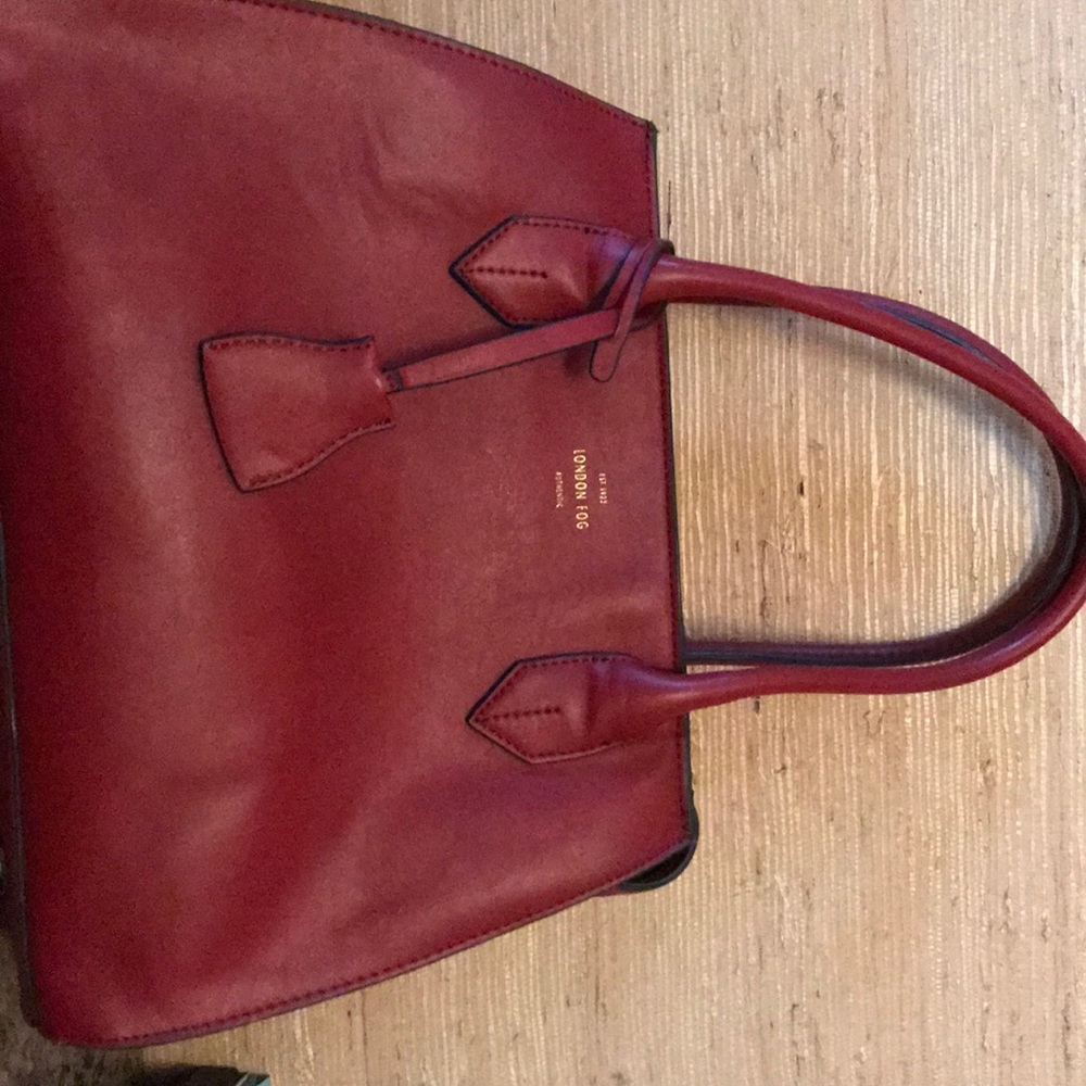 London Fog Deep Red Top Zipper Handbag All Leather